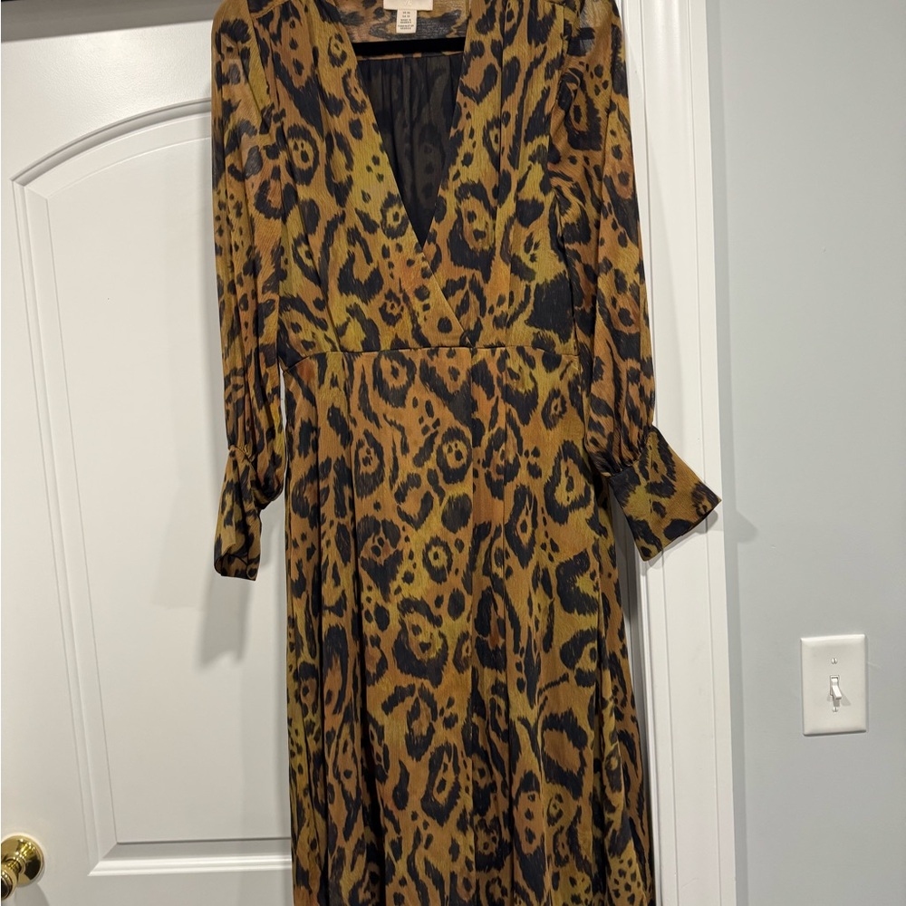 H&M Black and Brown Animal Print Long Sleeve Dress